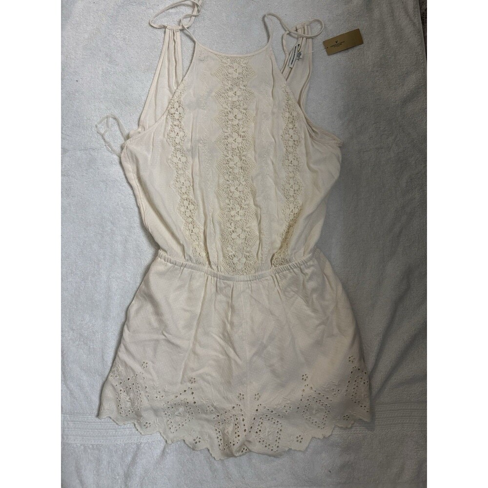 American Eagle  Womens Medium Ivory Romper Lace Festival Eyelet New - Picture 3 of 13